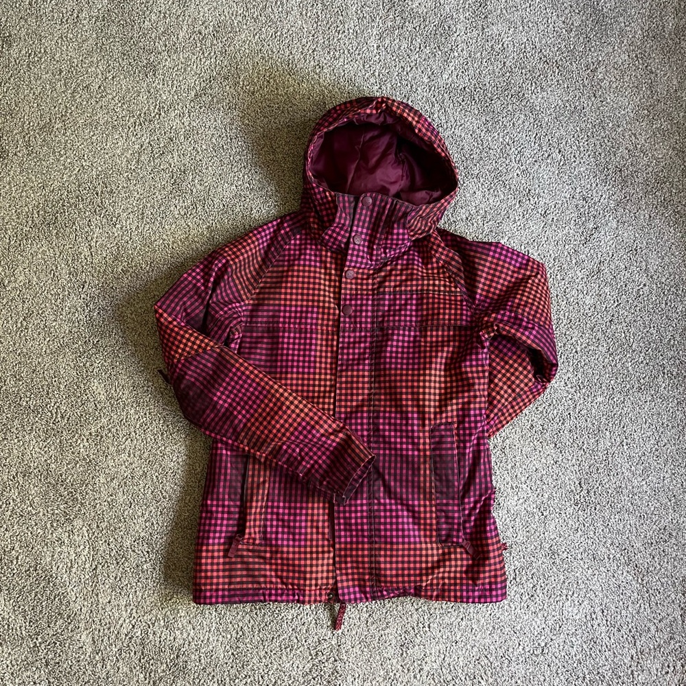Burton Women's Plaid Ski Jacket - Pink and Orange